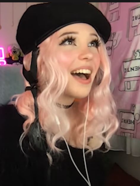 Belle Delphine portrait with pink hair and black hat